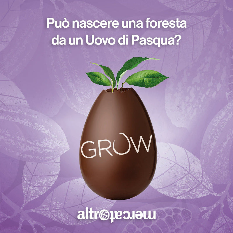 uovo di pasqua fondente gianduia con granella di nocciole bio e di commercio equo e solidale