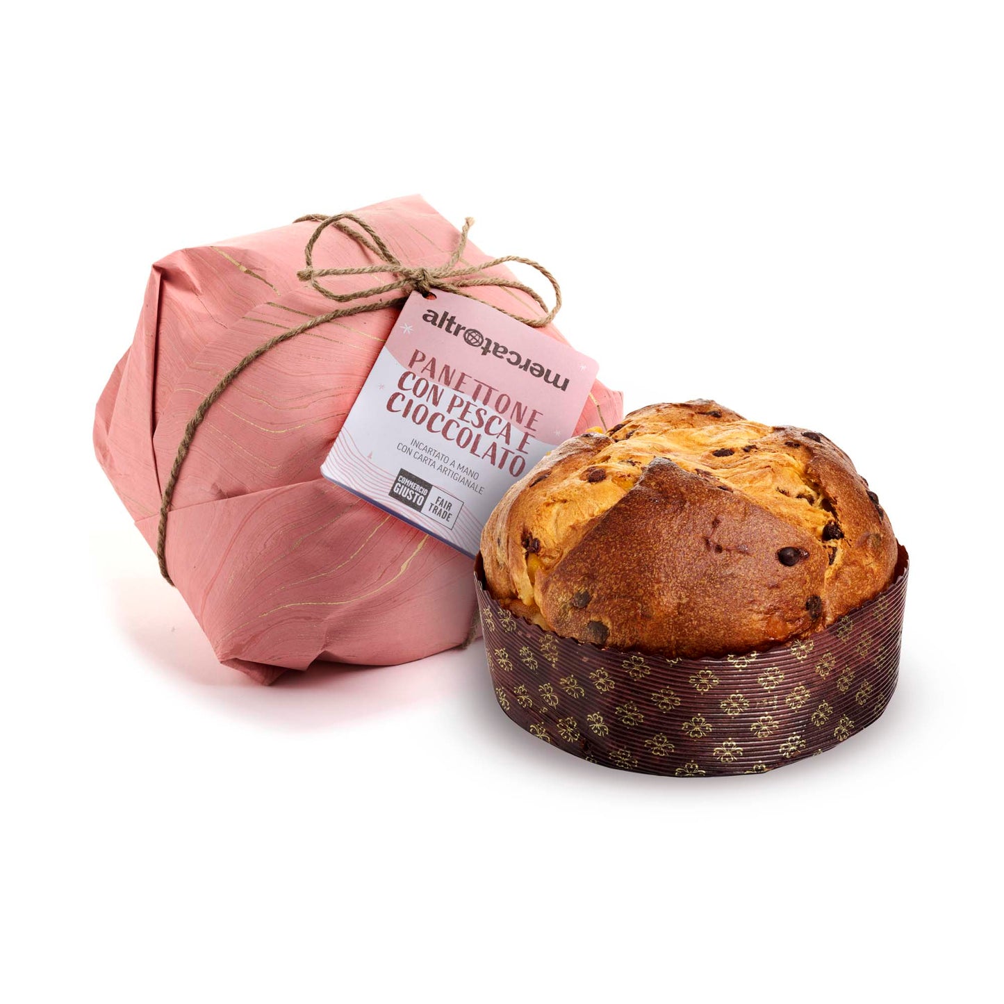 panettone fatto con lievito madre pesche candite e cioccolato fondente