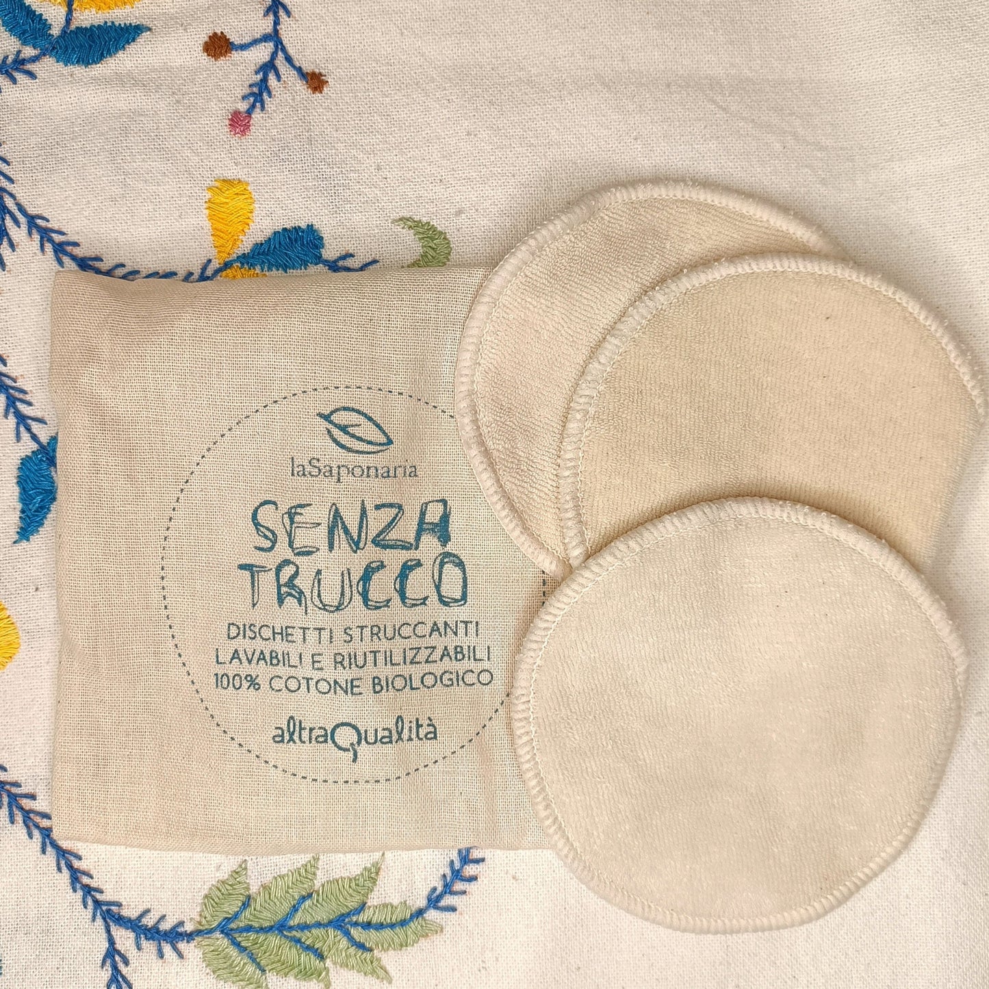 set di tre dischetti struccanti riutilizzabili in cotone biologico