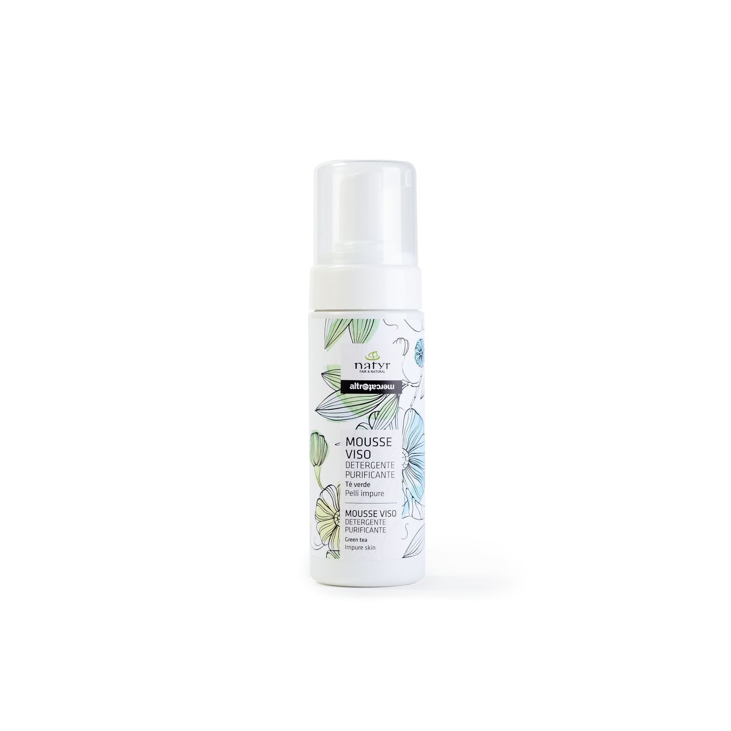 MOUSSE VISO - DETERGENTE PURIFICANTE -TÈ VERDE -PELLI IMPURE-150 ml-NATYR-altromercato-naturale