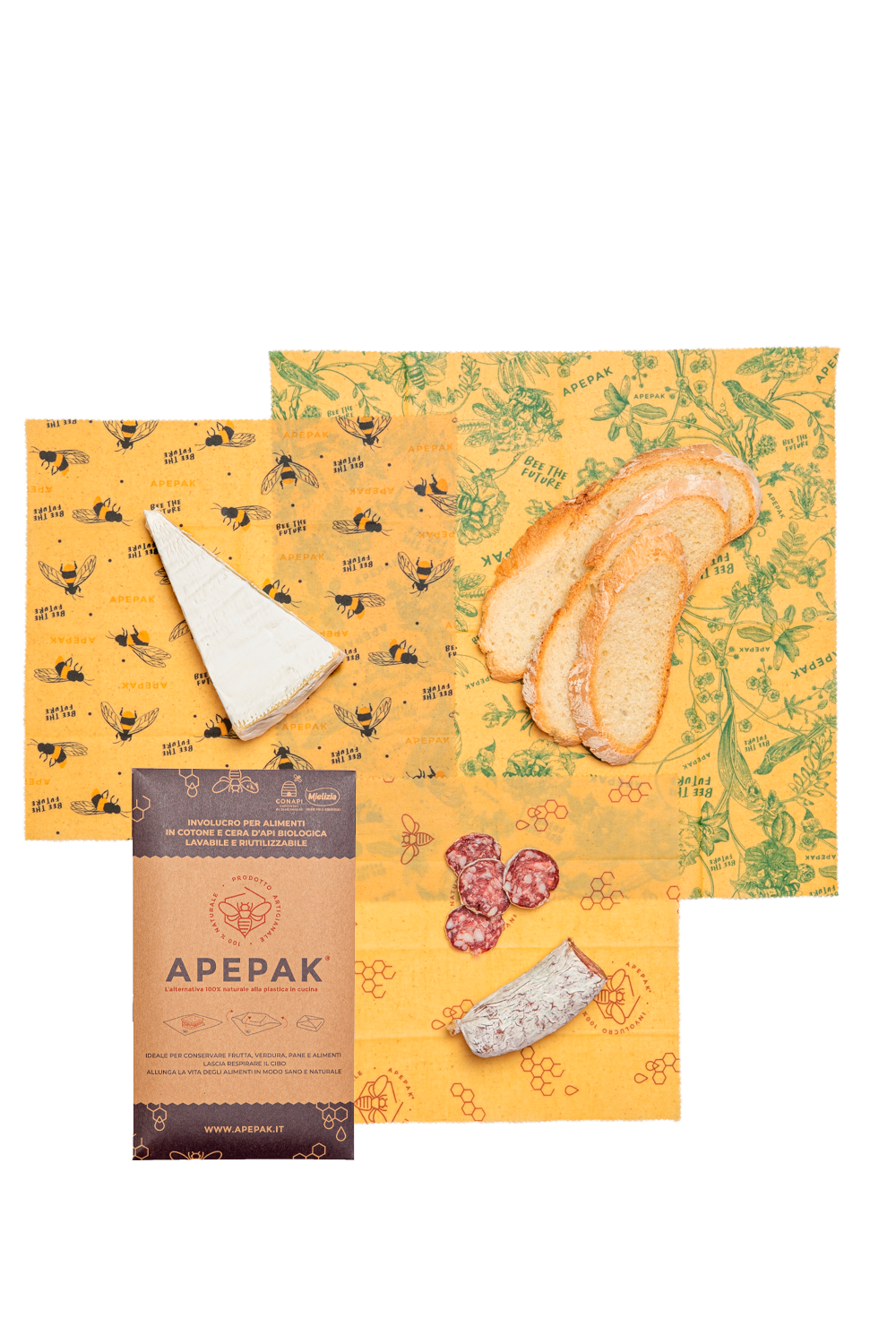 Apepak Trio: involucro naturale, ecologico e bio per alimenti in cotone e cera d'api