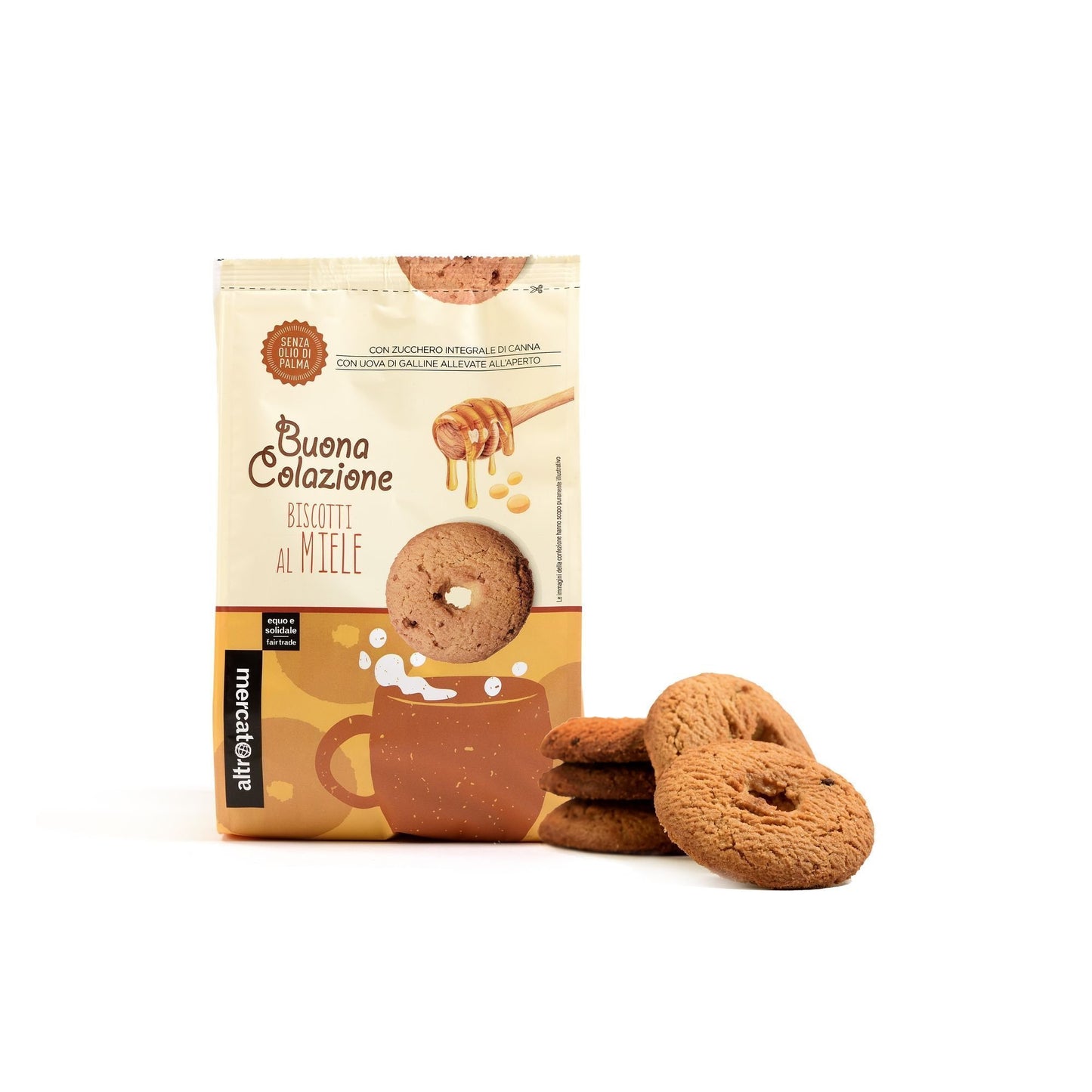 Biscotti al miele con uova di galline allevate a terra con zucchero di canna integrale pensati per la prima colazione ottimi da inzuppare nel latte prodotto di filiera equa e solidale