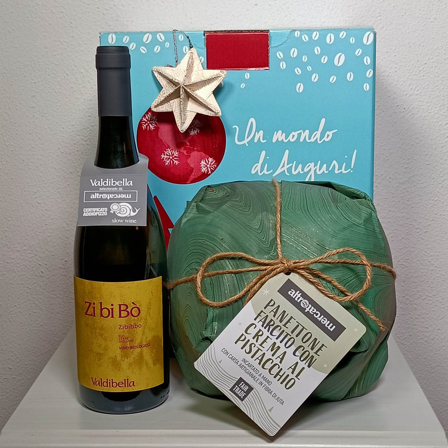 Cesto Natalizio Slow e Pistacchio con scatola Natale Solidale - Altromercato