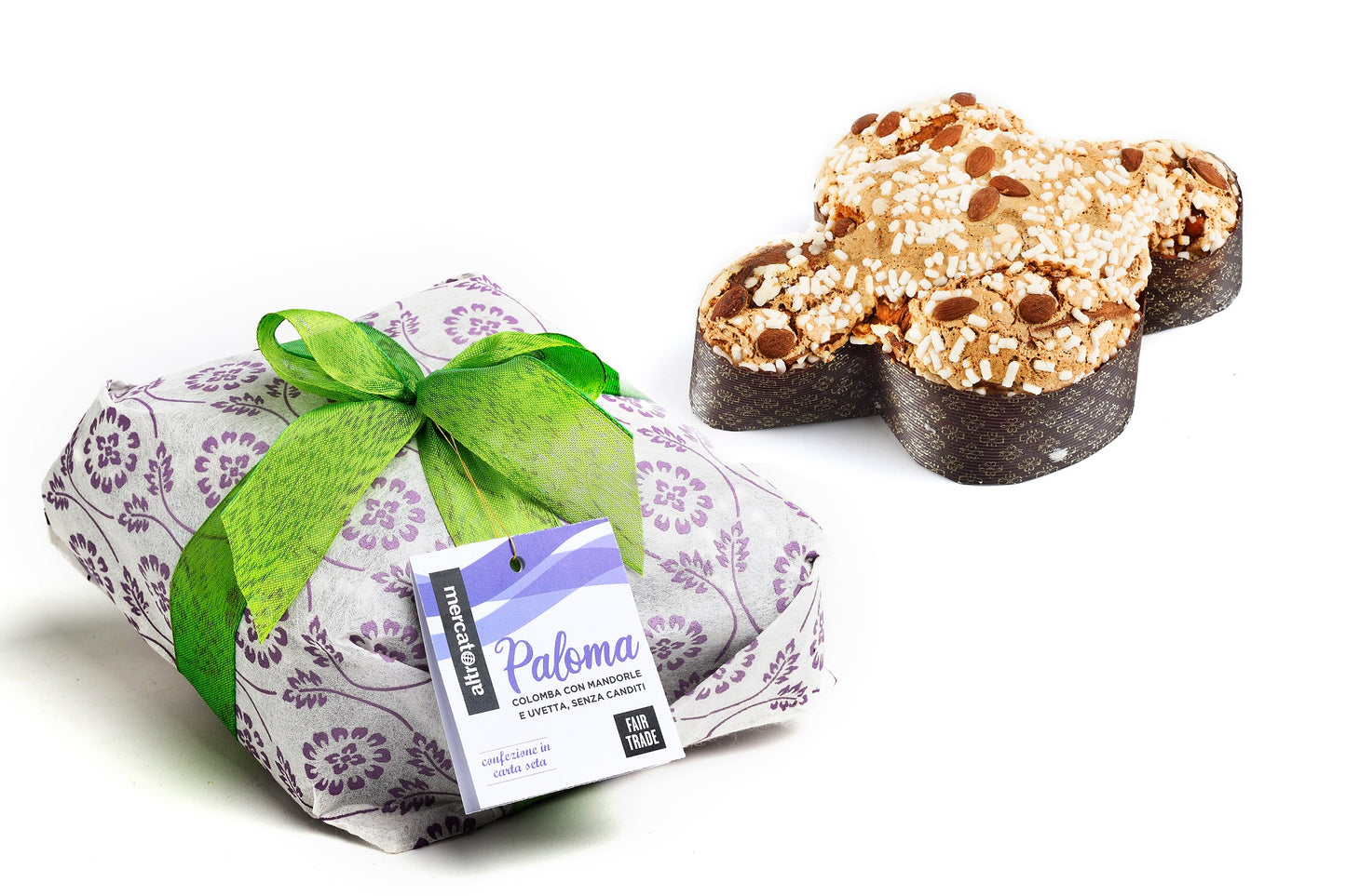 Paoloma è il prodotto da forno proposto da Altromercato dedicato alla Pasqua. Un dolce soffice con mandorle pelate e saporite, dolce uvetta e senza canditi.
