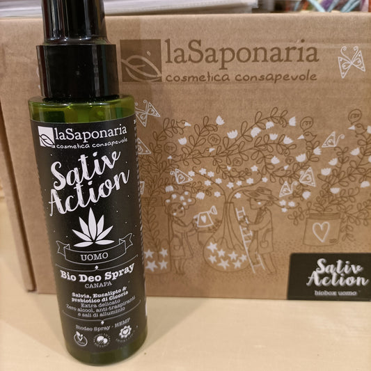 Bio deo spray  fatto con canapa sativa, salvia, eucalipto e prebiotico di Cicoria