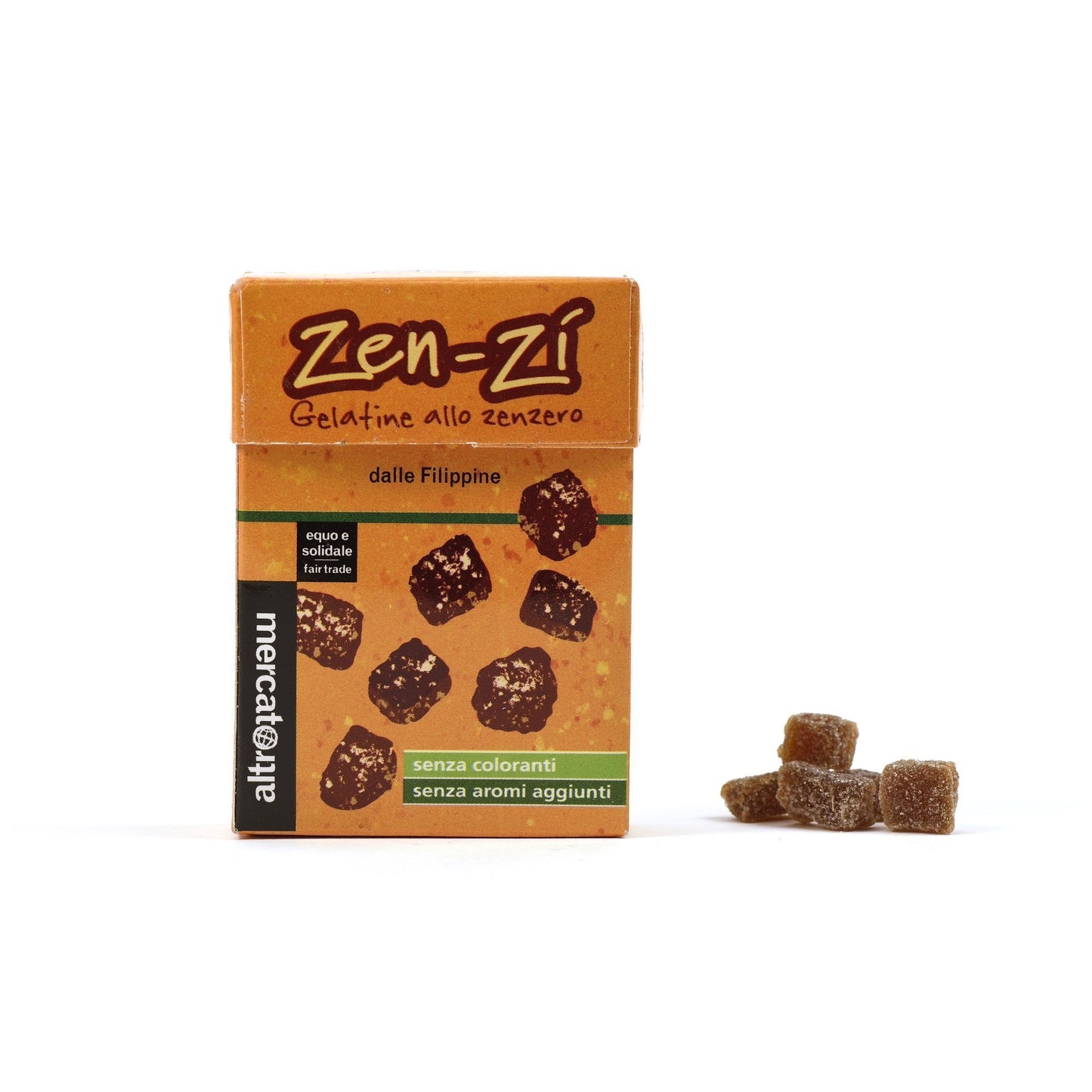 Le gelatine naturali allo zenzero sono fatte con zucchero integrale di canna e zenzero biologico. Ottime per schiarire la voce e per aiutare la digestion
