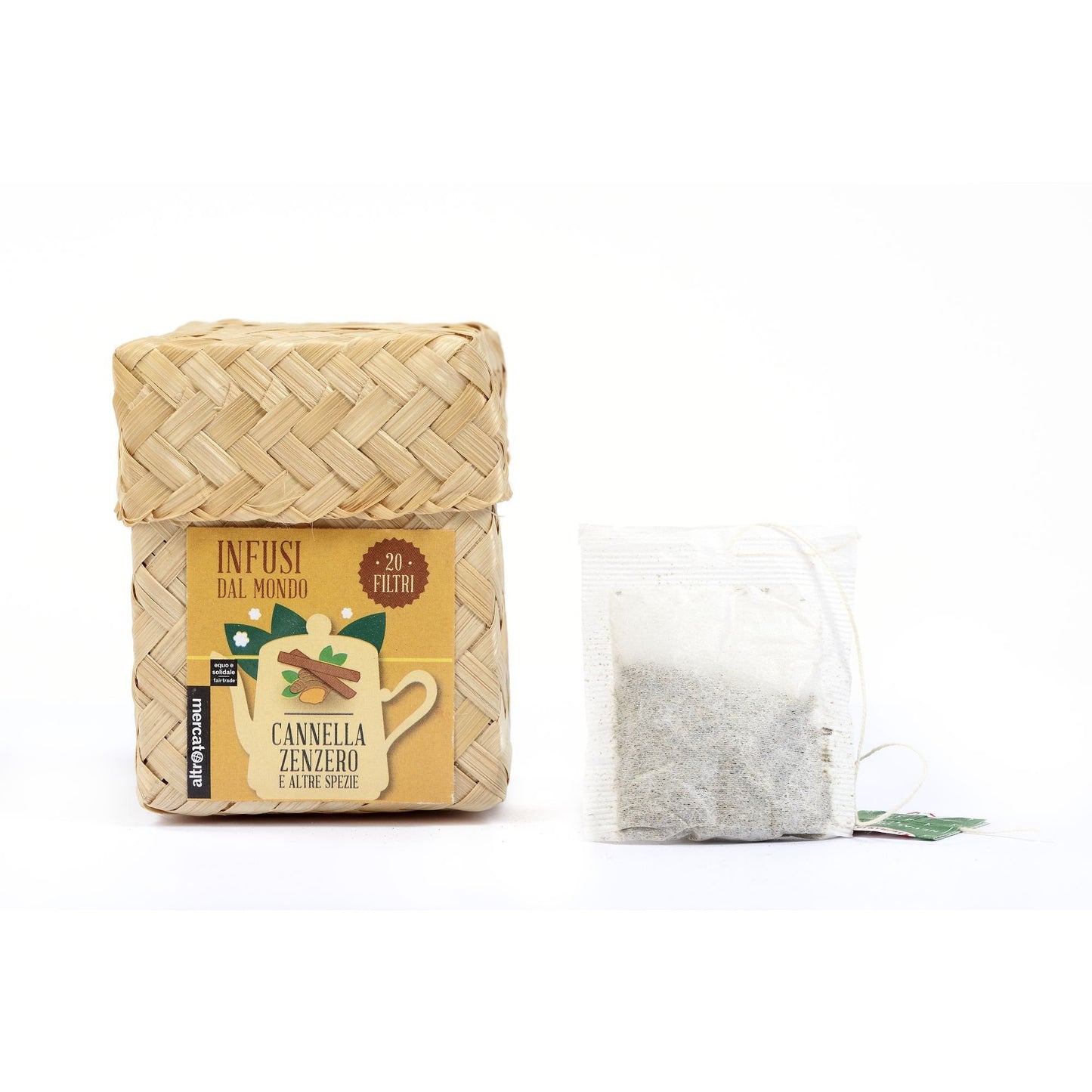 Profumato infuso di spezie come cardamomo pepe nero cannella e zenzero, pensato per scaldare le fredde giornate invernali, si può bere anche la sera prima di andare a dormire. Anche la scatola è preziosa fatta a mano in foglie di palma