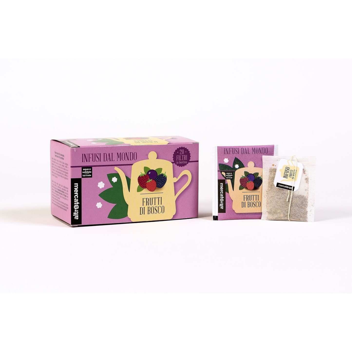 Profumato infuso ai frutti di bosco, sprigiona sapori intensi avvolgenti.Può essere arricchito con miele e zucchero integrale.Ottimo per una pausa pomeridiana o un dopo cena originale