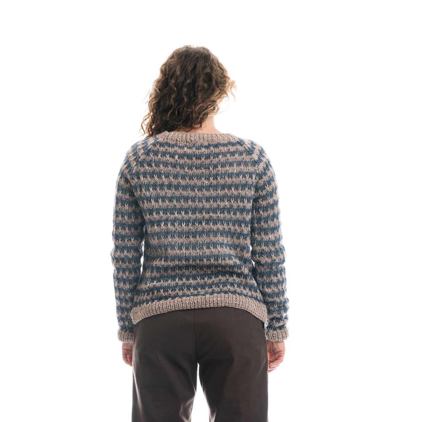 maglia a righe tortora e indigo