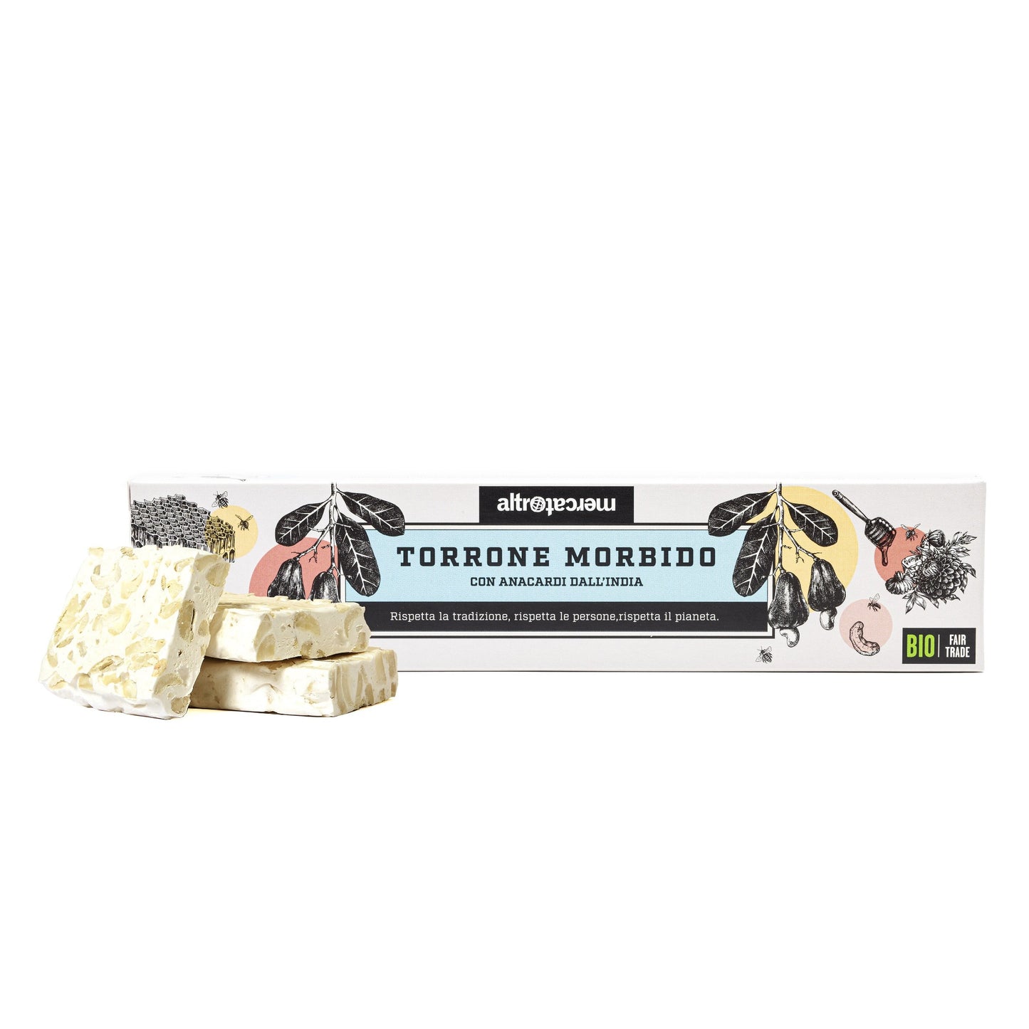 Il torrone morbido e bianco fatto con anacardi dall'India. Biologico e di commercio equo e solidale