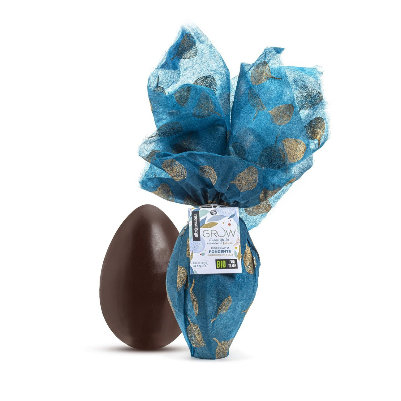 Uovo di Pasqua solidale Grow Altromercato cioccolato extra fondente e fave  di cacao