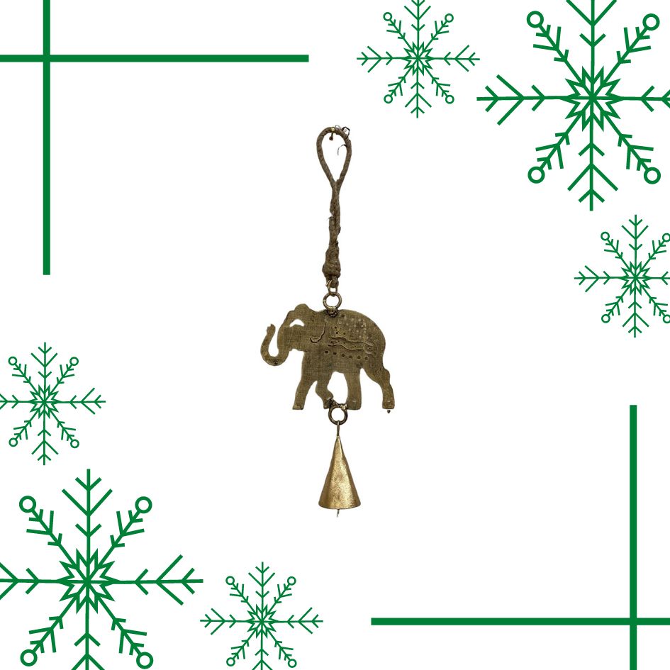 Decorazione natalizia elefante con campanelli in metallo riciclato