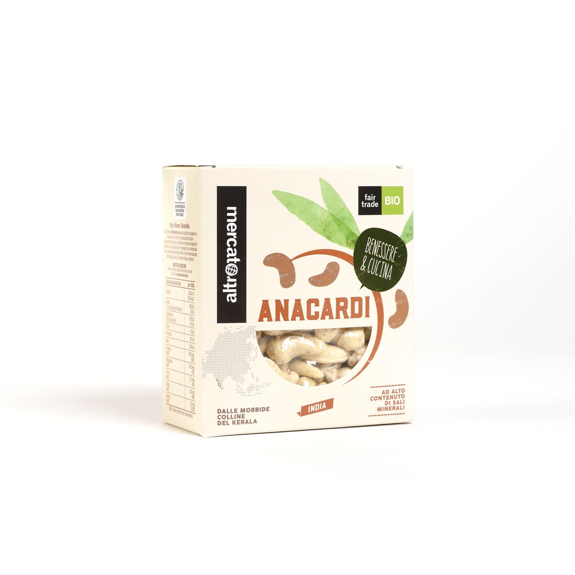 scatola di anacardi bio fair trade altromercato 150 grammi