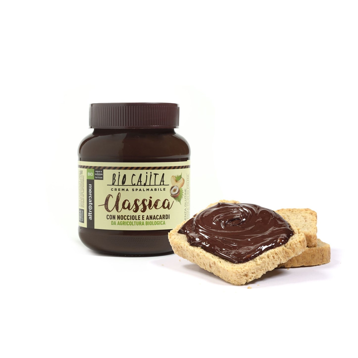 crema spalmabile biologica la bio cajita classica è fatta con cioccolato anacardi cajou e zucchero di canna morbida e cremosa
